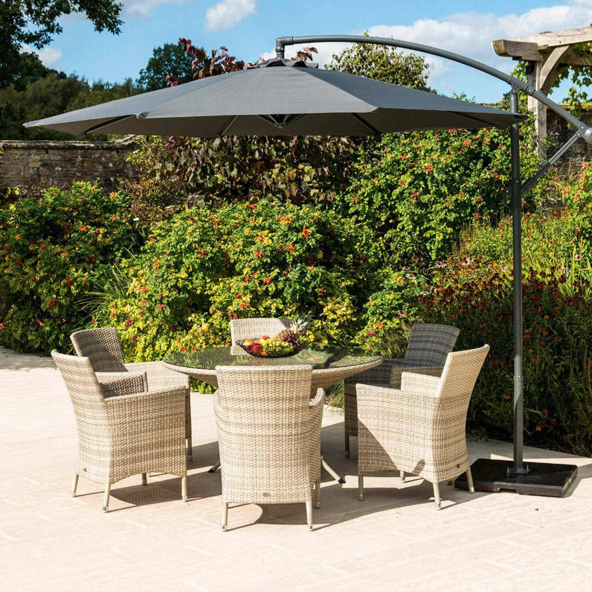 Alexander Rose Garden Furniture Accessories Alexander Rose Round Aluminium Cantilever Parasol 3m Diameter, Taupe, Ecru, Forest Green, Charcoal