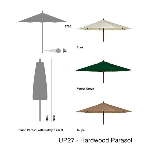 Alexander Rose Garden Furniture Accessories Alexander Rose Hardwood Round Parasol Umbrella with Pulley 2.7m Dia