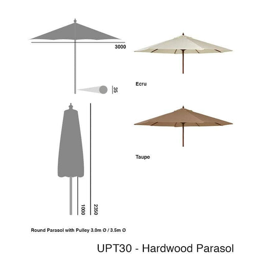 Alexander Rose Garden Furniture Accessories Taupe / No Alexander Rose Luxury Hardwood Round Outdoor Parasol with Pulley 3.0m Dia