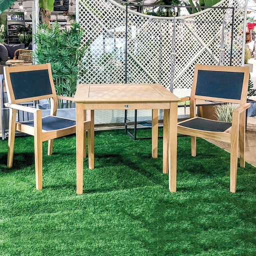 Alexander Rose Garden Furniture Alexander Rose Roble Wooden Cafe Garden Table with 2 Charcoal Sling Stacking Armchairs