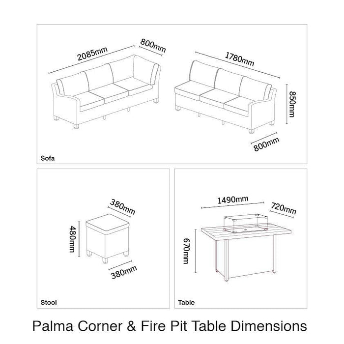 Kettler Garden Furniture Kettler Palma Corner Patio Fire Pit Set, Right-Hand in White Wash