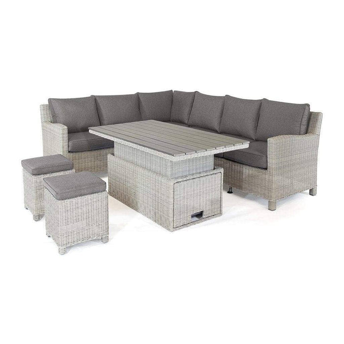 Kettler Garden Furniture Kettler Palma Corner Sofa Set, Right-Hand in White Wash With S-Q Height Adjustable Table