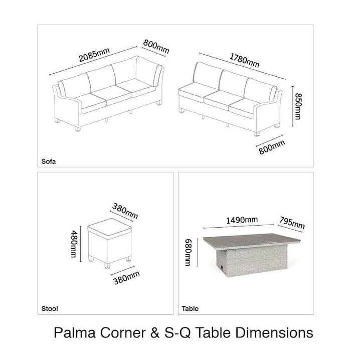 Kettler Garden Furniture Corner Sofa Set With Height Adjustable Table Kettler Palma Rattan Corner Sofa Set, Right-Hand in White Wash - Adjustable Table