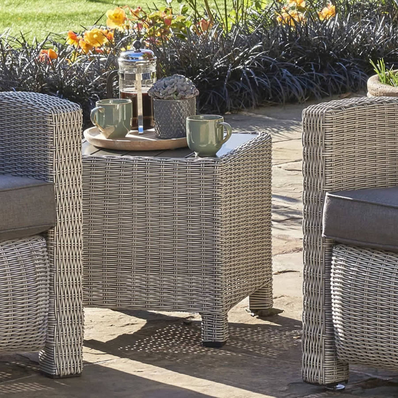 Kettler Garden Furniture Kettler Palma Wicker Side Table Square 45x45cm In White Wash