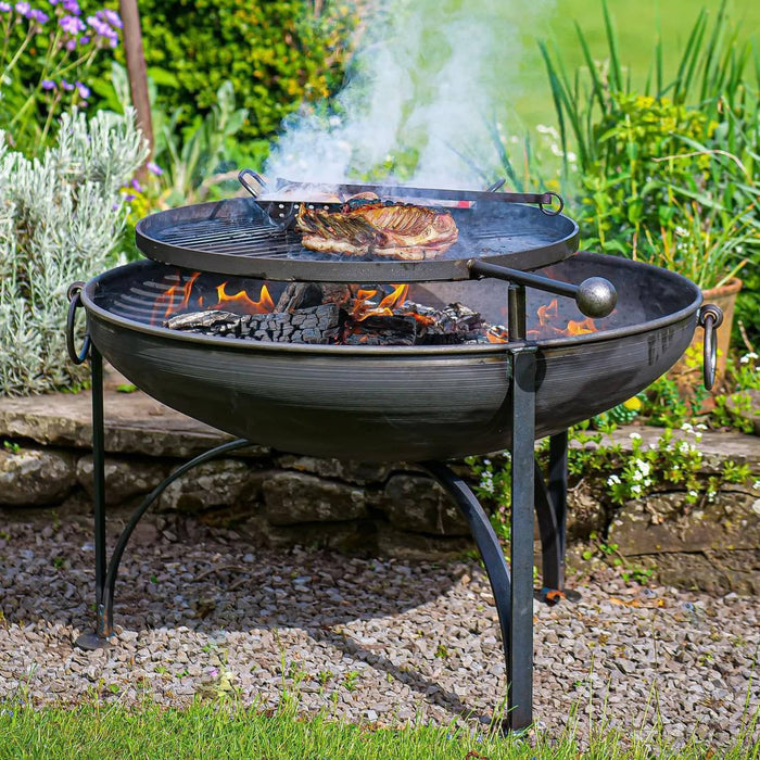 Firepits UK BBQ's and Firepits 60cm dia Plain Jane Garden Fire Pit with Swing Arm BBQ - various sizes from 60cm - 90cm diameter