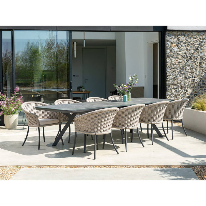 Rimini Extending Table with 8 Cordial Chairs Outdoor Dining Furniture