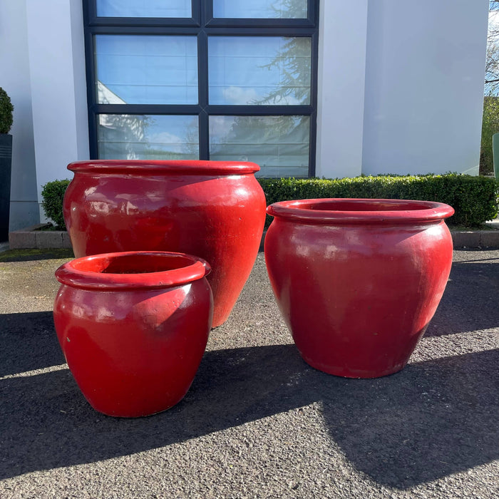 Glazed Ceramic Planters in Bright Red