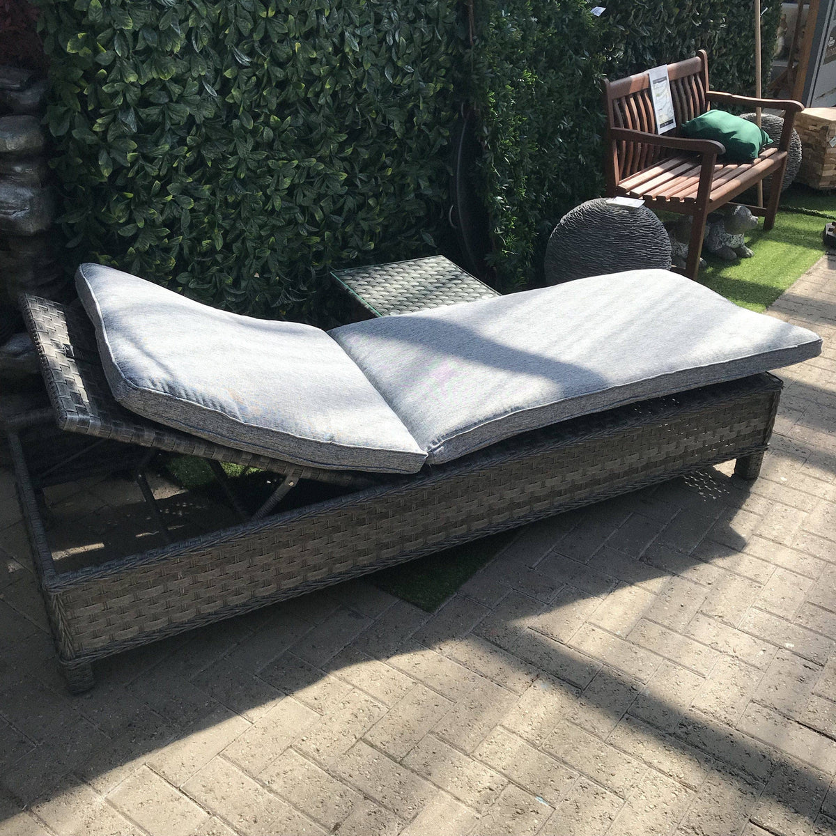 Mercer Garden Furniture Amalfi Sun Lounger Rattan Bed with Side Table